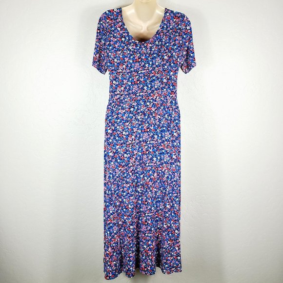 Draper James Midi Dress S Blue Multicolor Stretch Knit A-Line Short Sleeve Midi - Picture 4 of 7